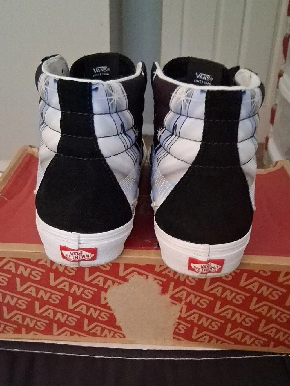 Vans Men’s Black and White High-Top Skate Sneakers